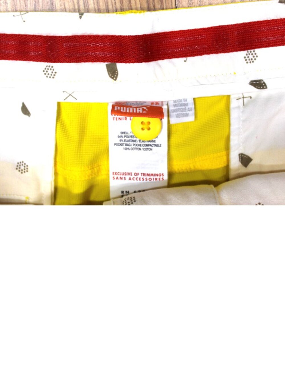 PUMA REGULAR FIT SHORTS POLY/SPANDEX YELLOW Sz 34 - Picture 3 of 4